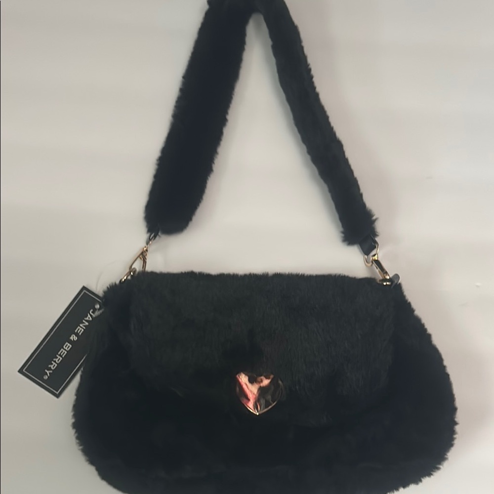 Elegant Black Faux Fur Shoulder Bag